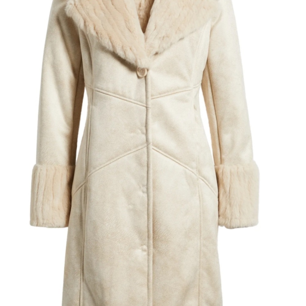 VIA SPIGA DARK TAUPE WOMEN NORTCH COLLAR COAT WITH FAUX FUR TRIM SIZE LARGE NWT - Picture 11 of 16